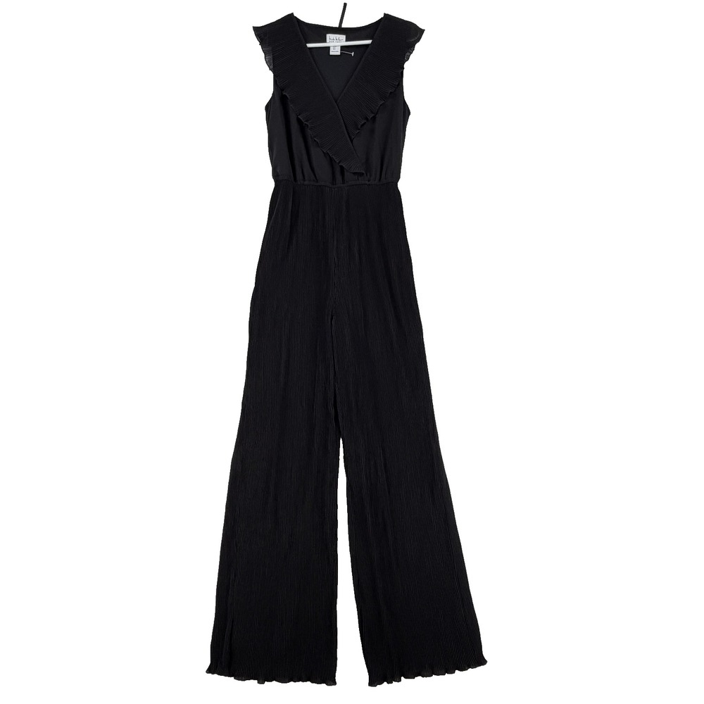 Nicole Miller New York Jumpsuit Womens Small Black Pleated Ruffle Wide Leg